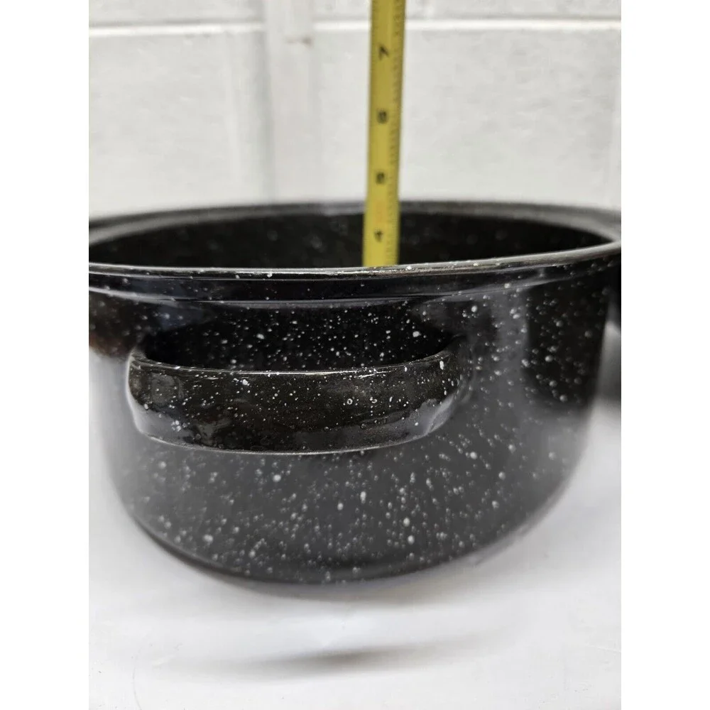 Vintage Black Speckled Enamel Small Oval Roaster Pan w/Lid - 15